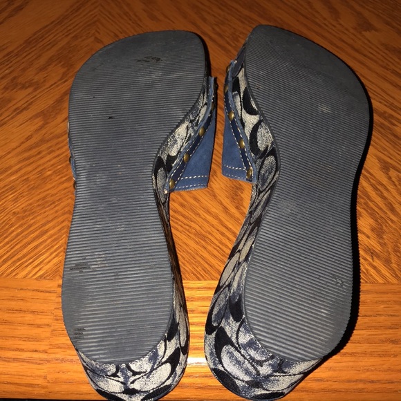 MOVING SALE NO HAGGLING WOMEN AUTHENTIC COACH BLUE DEMIN WEDGE SLIP ON SANDAL - Picture 7 of 13